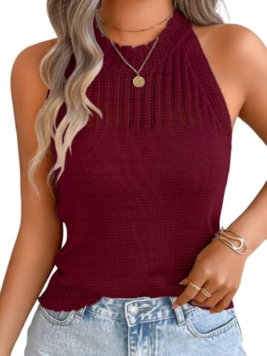 Image of ChiaoLezhee Women's Summer Knit Tank Tops, Racerback High Neck Lightweight Sweater Vest, Dressy Casual Outfits