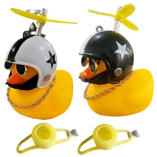 NHQZ - NHQZ 2 Pièces Canard en Plastique, Sonnette velo, Klaxon Velo, Accessoire Velo, Ornements de Voiture, avec Sangles et Adhésif Non Marquant, Sonnerie Canard avec Hélice et Casque(blanc + noir)
