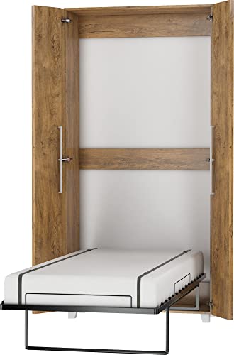 BIM Furniture Wandbett Schrankbett Teddy 90x200 cm Bettschrank, Vertikal Wandklappbett, Schrank mit integriertem Klappbett, Funktionsbett inkl. Lattenrost (Burgunder Eiche)