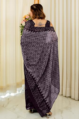 Image of MIRCHI FASHION Women Saree | Chiffon Chevron Zig Zag Printed Office Wear Sari with Blouse
