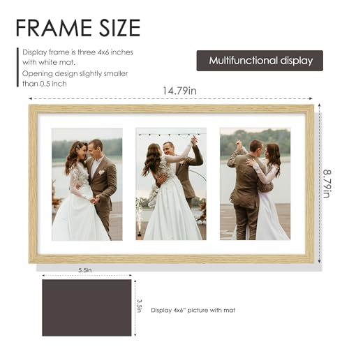 Image of DUENPY 8x14 Collage Picture Frame, Made of Natural Solid Wooden Picture Frames, Displays 3 Picture Frames 4x6, or 8x14 (Without Mat) Wall Decor, Wall Hanging, or Tabletop, Solid Color.