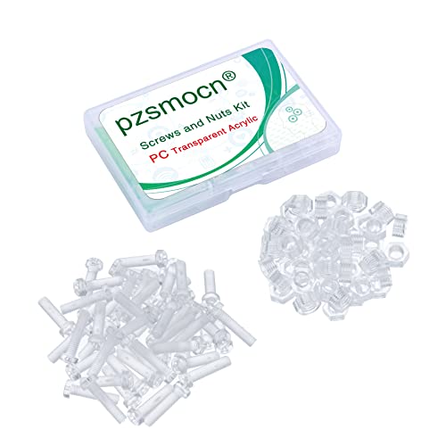 Pzsmocn 100 Pieces/50 Sets M5*20 mm PC Transparent Plastic Cross-recessed Round Head Screws and Hexagonal Nuts Kit