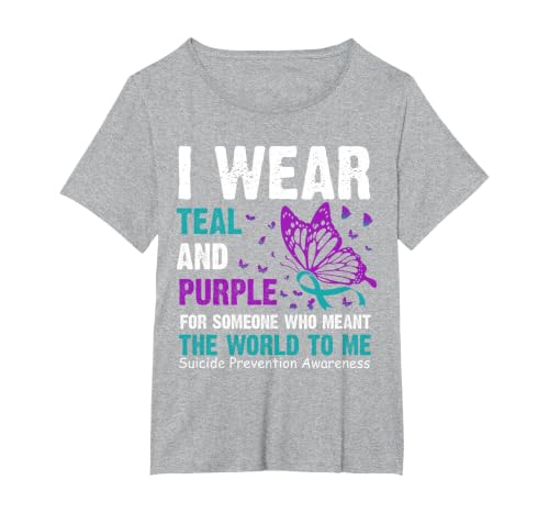 I wear Teal & Purple for Someone who Meant the World to me T-Shirt, Women's Plus, Heather Grey, 3X