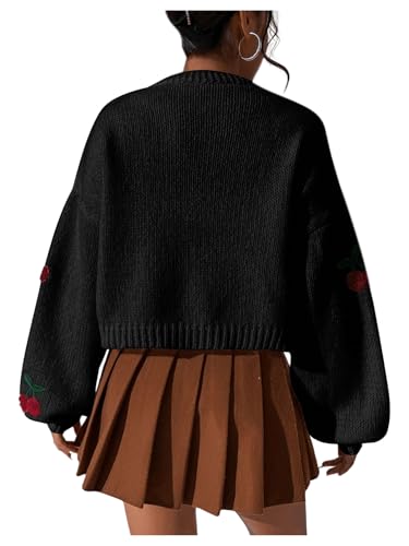 Image of GORGLITTER Women's Cherry Cropped Cardigan Sweaters Open Front Long Sleeve Cute Chunky Knit Short Cardigan Trendy