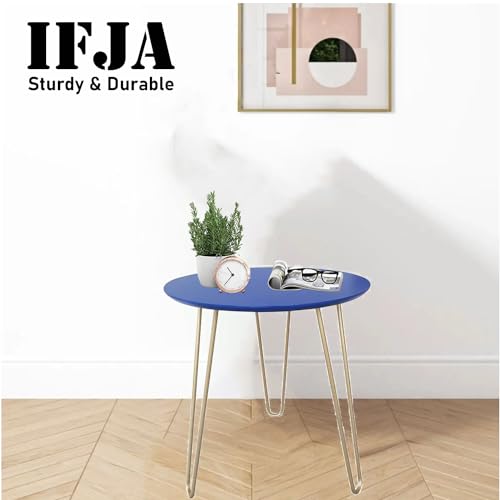 IFJA Round Coffee Tea Table with Metal Legs and blue Top, 40x40x45cm - Image 4