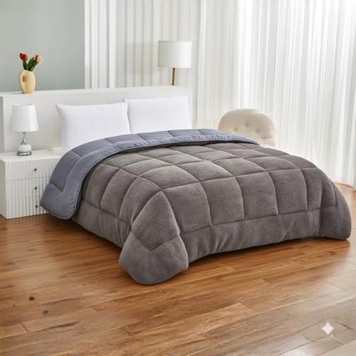 TRÉBOL ADVANCE Edredón Sherpa Reversible Efecto Borreguito y Microfibra, Gris, 522 g/m², Ligero y Cálido, con Bolsa de Almacenaje (Completo Cama 135/150 cm)