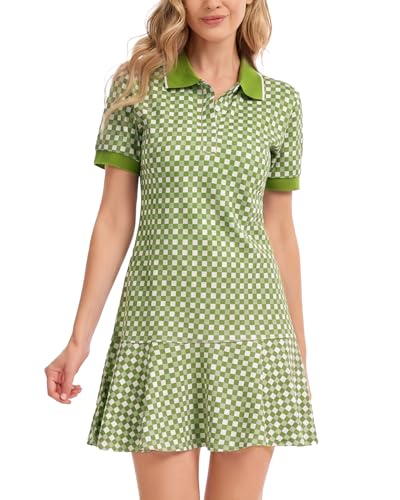 Image of YEXPINE Polo Dress for Women Short Sleeve Ruffle Hem Golf Tennis Summer Mini Dresses