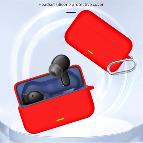 Image of Aniex Silicone Case Cover for realme Buds T500 Pro, Shockproof, Anti-Slip, Dustproof, Scratch Resistant, with Carabiner Hook, Full Body Protection (New Red)