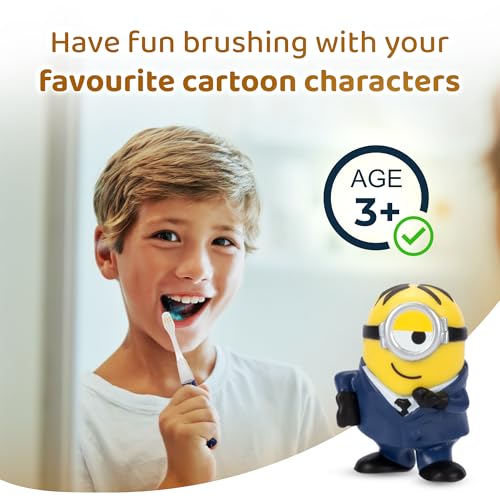 Minions Kinder-Zahnbürste mit blinkendem 2-Minuten-Timer, weichen Borsten, bequemem Griff und Saugnapf, ideal für Kinder ab 3 Jahren