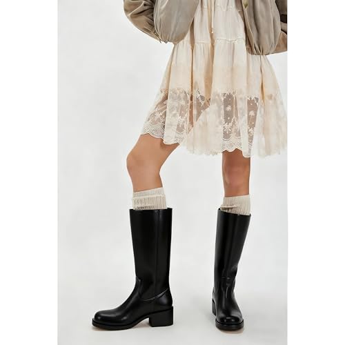 Image of Women's Knee High Riding Boots Round Toe Side Zipper Chunky Block Heel Tall Boots Comfortable Pull on Wide Calf Boots