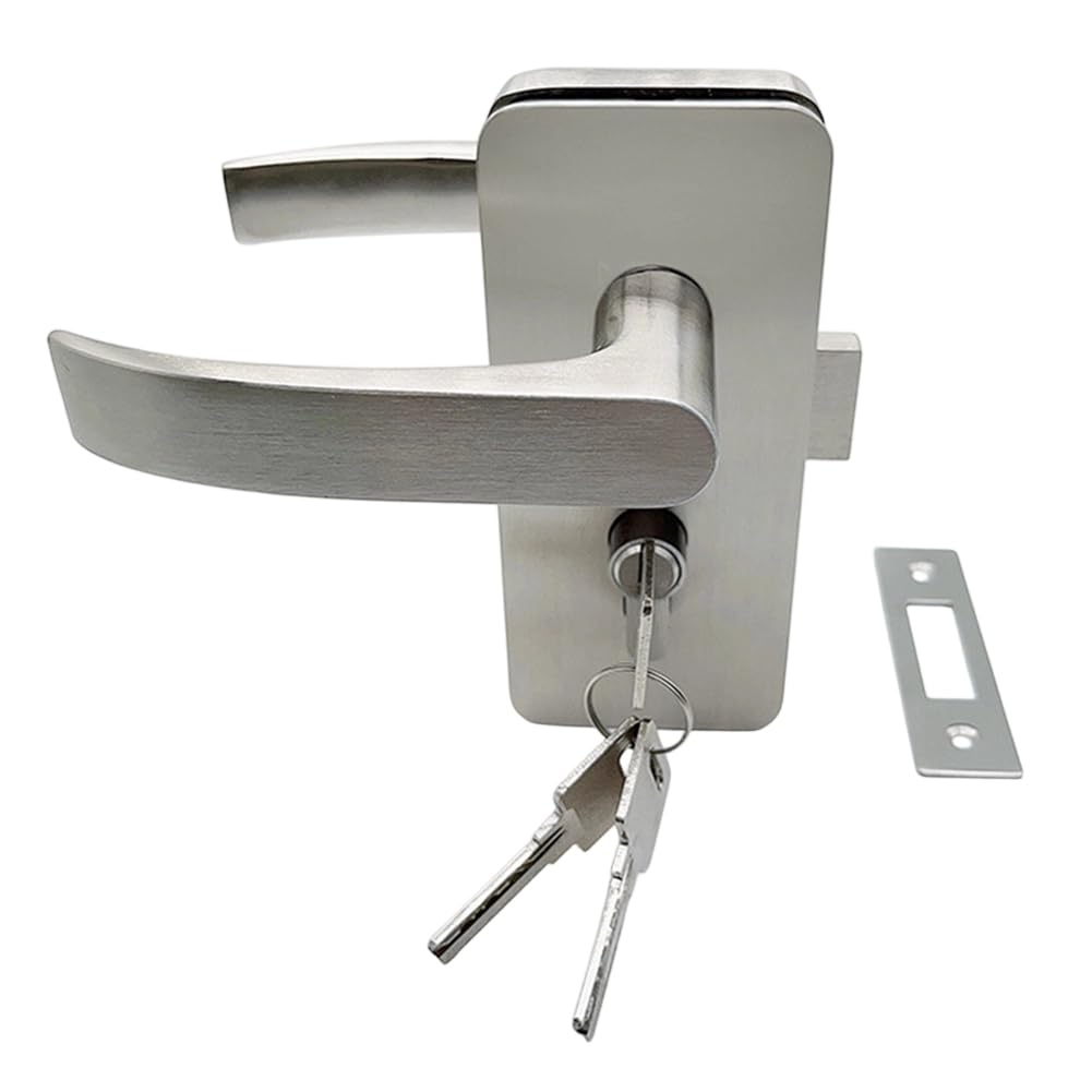 Aundhegrtt As Shown Double-Sided Handle Glass Door Lock Frameless Glass Door Lock Partition Glass Display Cabinet Door Clip Left Open