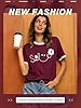 Yihelian Tshirts Women Crew Neck Top Ladies Daisy Print Short Sleeve Tee Shirt Summer Smile Letter Printed Shirts Wine Red #1