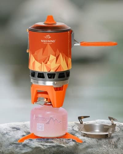 WILD-WIND Star X3 Outdoor Camping and Backpacking Stove Cooking System ( 0.8-1 Liter ) Portable Camping Stove with Piezo Ignition POT Support-Orange