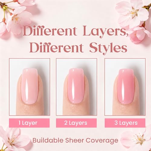 Image of Beetles Nude Pink Gel Nail Polish - Sakura Sparkle 15ML Neutral Jelly Pink Nail Polish Base Color Nail Concealer Sheer Translucent Effect Soak Off UV LED French Nail Art Salon DIY Manicure Gifts