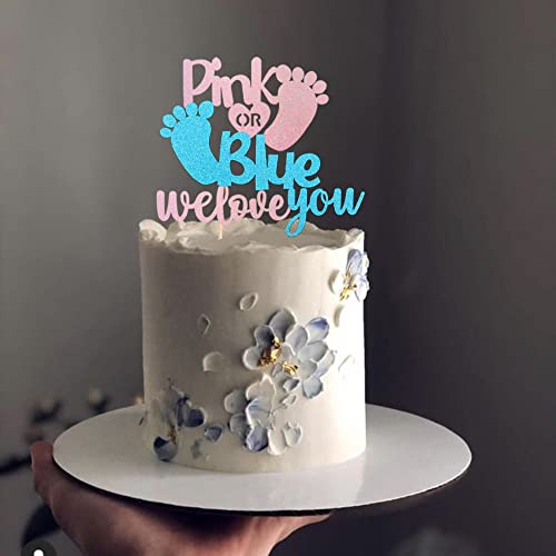 1 Pcs Pink Or Blue Cake Topper With Glitter Baby Feet We Love You Cake Pick Gender Reveal Cake Decorations For Baby Shower Gender Reveal Theme Kids Boys Girls Birthday Party Decoration Supplies #TOP6