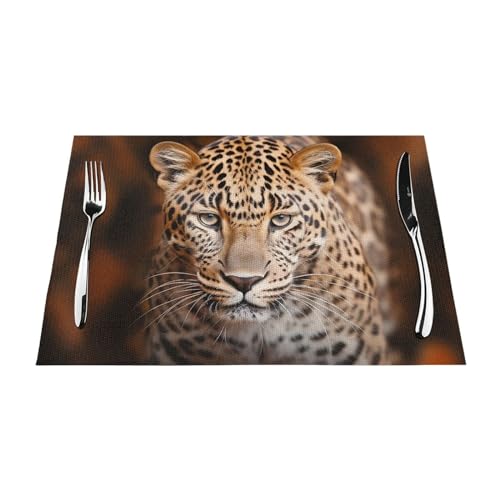 Set de table léopard en PVC marron anti-chaleur et lavable | Lot de 4 de 30,5 cm - 7