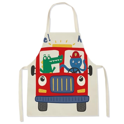 Delantal De Cocina Para Niños Impermeable, Ajustable El Chef Junior De Cator, Con Bolsillo, Para Pintar, Unisex, Talla Única, Multicolor, Dibujos Animados Con Personajes De Cocodrilo Y Pulpo