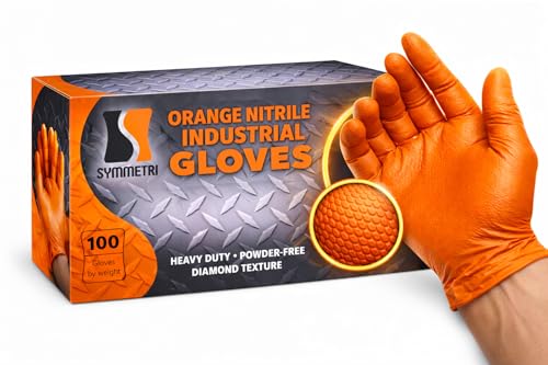 AroCare 8 Mil Orange Nitrile Gloves Diamond Grip Powder-Free Latex-Free Large 100/Box
