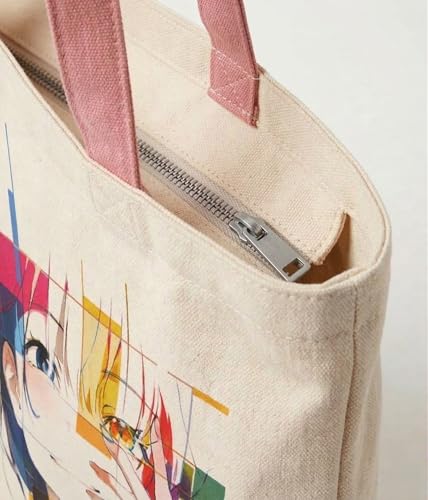 Image of Canvas Tote Bag with Zipper for Women| Inside Pocket | Cotton College Shoulder Bag | Stylish Travel Sling & Handbag for Daily Use | Cotton Canvas Fabric