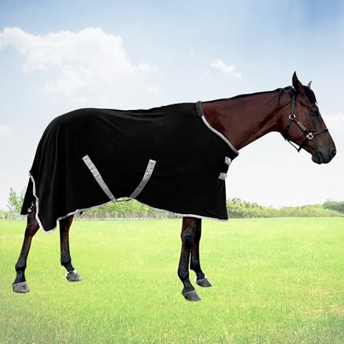 Polar Fleece Cooler Horse Fleeces,Cooler Fleece Blankets for Horses,Exercise Sheet,Care Blanket (Black, EU 145 cm - US 78 in) - Thumbnail 6