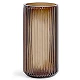 Muyan 7.5' Flower Vase for Decor Ribbed Glass Vase Modern for Centerpieces Desktop Home Office Dining Living Room Wedding (Amber)