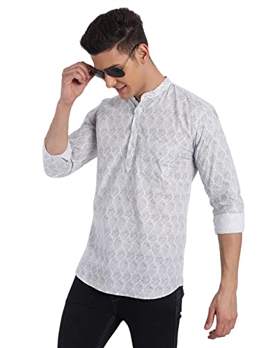 Image of Majestic Man Men's Cotton Regular Fit Short Printed Designer Kurta