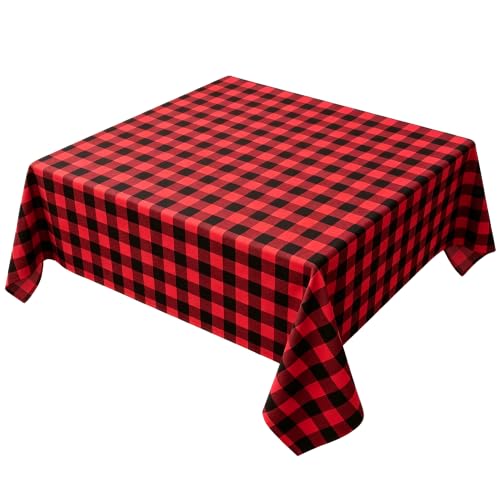 Essifunia Red Waterproof Plaid Christmas Tablecloth Fabric - Square 58x58 Inch Classic Gingham Checker Holiday Table Cloth for Indoor Use - Xmas Table Cover for Picnics, BBQs, and Parties