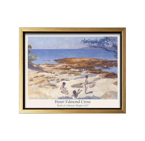 Poster Master Vintage Henri Edmond Cross Canvas - Retro Beach At Cabasson Print - Baigne-Cul Art - Aesthetic Impressionism - Classic Painting - Living Room Wall Decor - 24x32 Gold Framed Canvas
