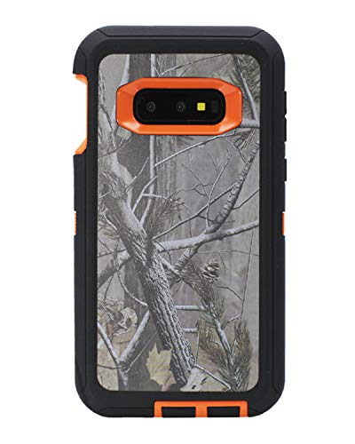 Wallskin Case For Galaxy S10E (5.8") Heavy Duty Full Body Military Grade Drop Protection Carrying Cover Holder | Holster For Men Belt With Clip Stand – Camouflage/Orange #TOP2