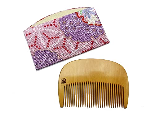 本つげ櫛 花櫛・小花~和柄(赤系)ケース付~ (普通歯) 本つげ櫛 花櫛・小花~和柄(赤系)ケース付~ (普通歯)