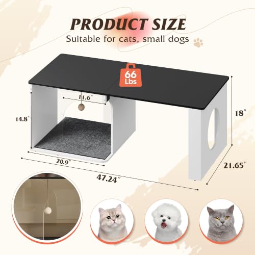 Image of WLIVE Coffee Table-Cat House with Cat Scratcher Pad + Ball, White