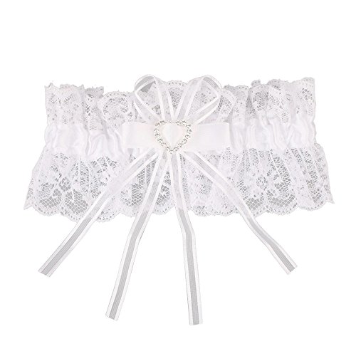 TOPmountain femmes Daily Luxe dentelle de mariée Fantaisie Bow satin Ivoire Cristal Diamante Coeur Jarretière de mariage Lucky Sixpence Cover