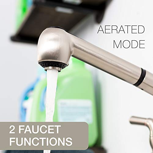 Universal Laundry Tub Faucet by VETTA, Double Handle Pull Out Spray Spout, Non-Metallic ABS Plastic, Stainless Steel Finish