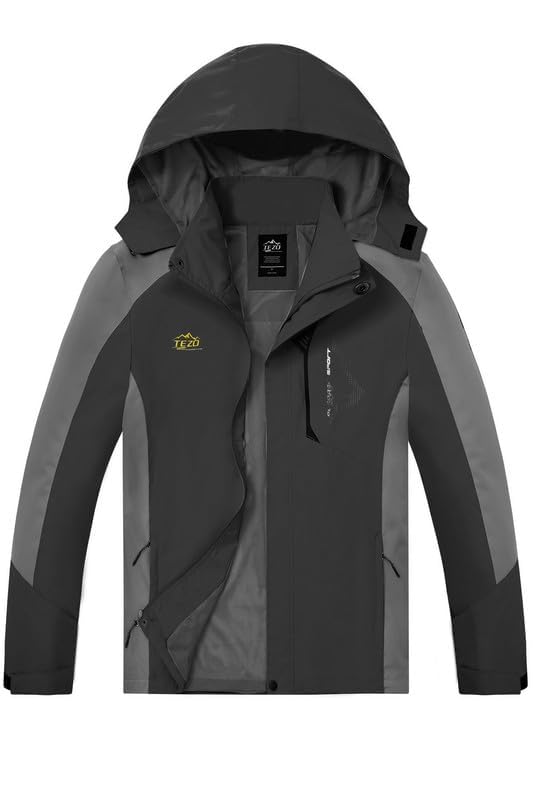 Image of Mens Rain Jacket Waterproof with Hooded Hiking Coat Lightweight Windbreaker | Windproof Mountain Jacket,Multi Zip Pockets Windbreaker,Work,Breathable,Fishing,Active Performance Shell Jackets,Outer Layer