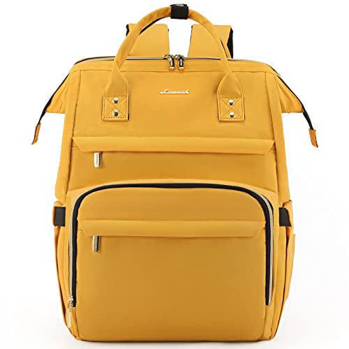LOVEVOOK Laptop Rucksack Damen 15,6 Zoll, Wasserdicht Schulrucksack Mädchen Teenager Schultasche mit USB Ladeanschluss, Groß Rucksäck Backpack für Schule Uni Reise Arbeit Gelb