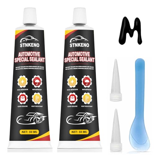 Stnkeno Automotive Sealant, Body Restoration Adhesives, Auto Body Repair Glue - 3.53 Oz Extra Strong Black Heat Resistant Silicone Sealant for Car Body, Interior, Metal, Plastic (2 Pcs, 100ML)