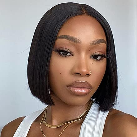 Veravicky Short Straight Bob Wigs Human Hair 16  Straight Lace Front Bob Wig 4x4 Lace Closure Wigs Pre Plucked Hairline with Baby Hair Natural Black