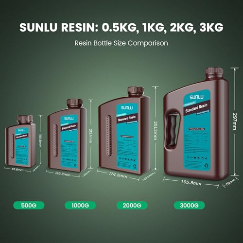 Image of SUNLU 3D Printer Resin Bundle, 395 to 405nm UV Curing 3D Printing Liquid Photopolymer Resin, Low Shrinkage and High Precision,(Grey+Dark Grey+Clear+Clear Blue,1kg Per Bottle,4kg in Total)