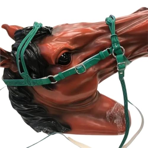 Licol pour chevaux en cuir PU vert avec boucles en métal robustes