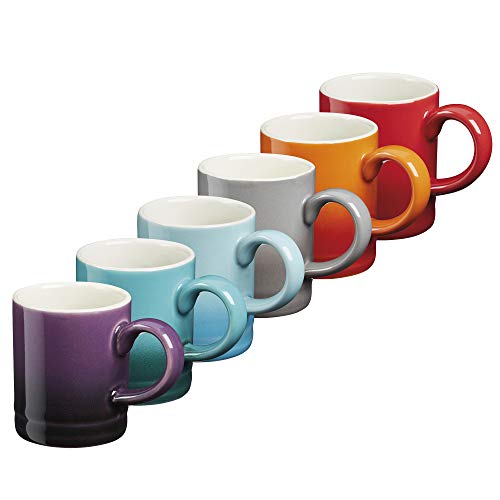 Cooks Professional Set of 6 Stoneware Rainbow Espresso Cups Assorted Colours