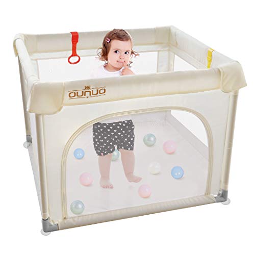 Cercadinho para bebês, cercadinho portátil pequeno OUNUO para bebês, área de recreação resistente para bebês com cerca de segurança com portão, canetas anti-queda para bebês e crianças pequenas, centro de atividades infantis interno e externo