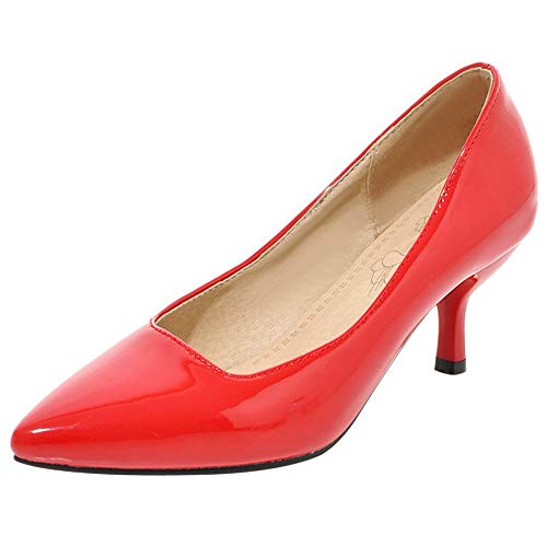 SUCREVEN Mujer Puntiagudo Fiesta Zapatos Zapatos Moda Mini Tacón Vestido Zapatos Sin Cordones Low Tops Noche Zapatos Rojo Talla 45 Eu/47Cn Cover