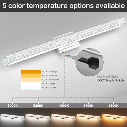 Image of SOLFART Crystal Vanity Lights for Bathroom, 5 Color Adjustable Vanity Lighting Over Mirror,40 Inch Chrome LED Lighting 5CCT