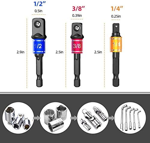 Zwini Extension Magnetic Screwdriver Extention Hex Shaft Screw Power Drill Connection Tip + 105° Right Angle Screwdriver Set Drill Hex Bit Socket Adapter, 3Pcs 1/4 3/8 1/2"
