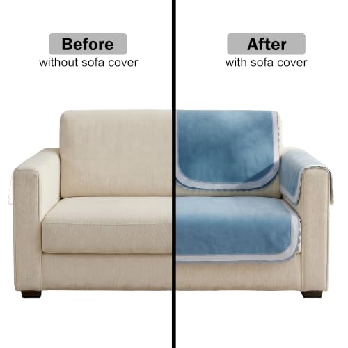Image of Story@Home Velvet Sofa Cover 2 Seater Sofa Mat with Back Covers (152x122Cm) & Arm Rest Covers | Anti Slip Sofa Mat 2 Seater for Living Room - Ombre Shades of Blue