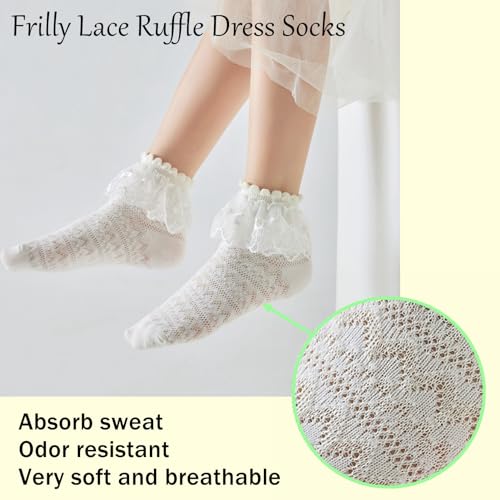 Toddler Ankle Ruffle Mesh Socks Frilly Cotton Trim Lace Princess Sock Baby Girls 4/5 Pack4