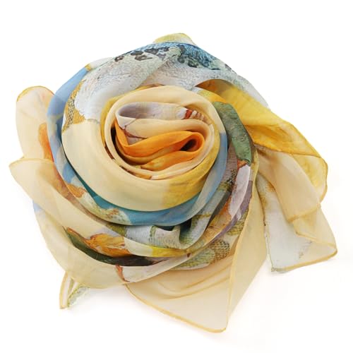 JWSilk Long Silk Chiffon Scarf Floral Print3