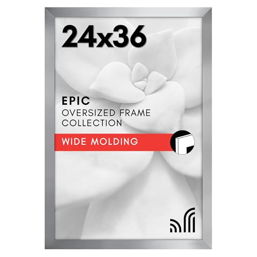 Americanflat 24x36 Poster Frame with Polished Plexiglass - Silver Picture Frame - Wide Photo Frames Made of Engineered Wood for Vertical or Horizontal Wall Display - Epic Collection - Silver