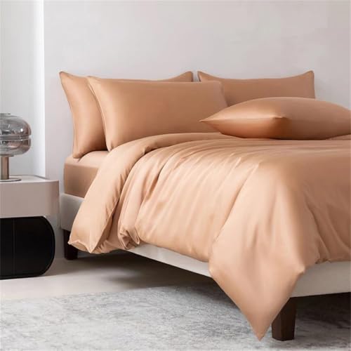 Mulberry Silk Bedding Set with Solid Color Duvet CoverPillowcases for Queen King Beds