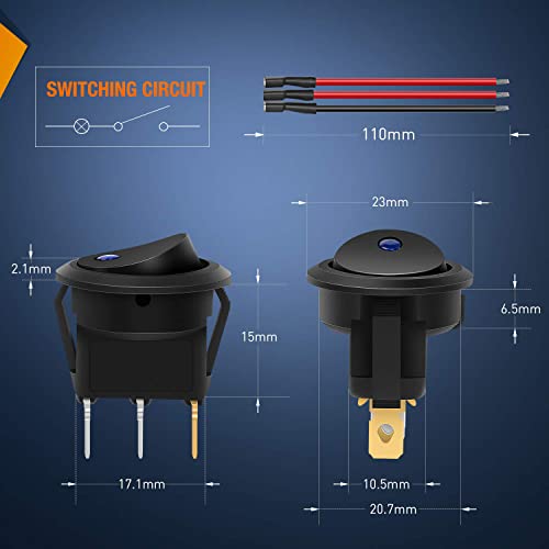 image for Nilight 12pcs Rocker Toggle Switch 3Pins 12V 20A Wired Round LED Light